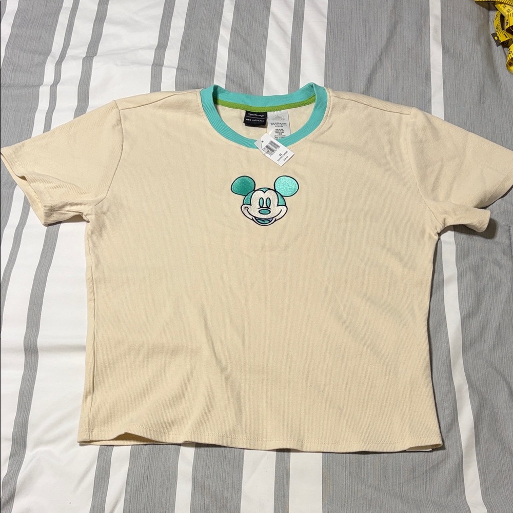 Disney Beige and Teal Mickey Mouse Short Sleeve Tee